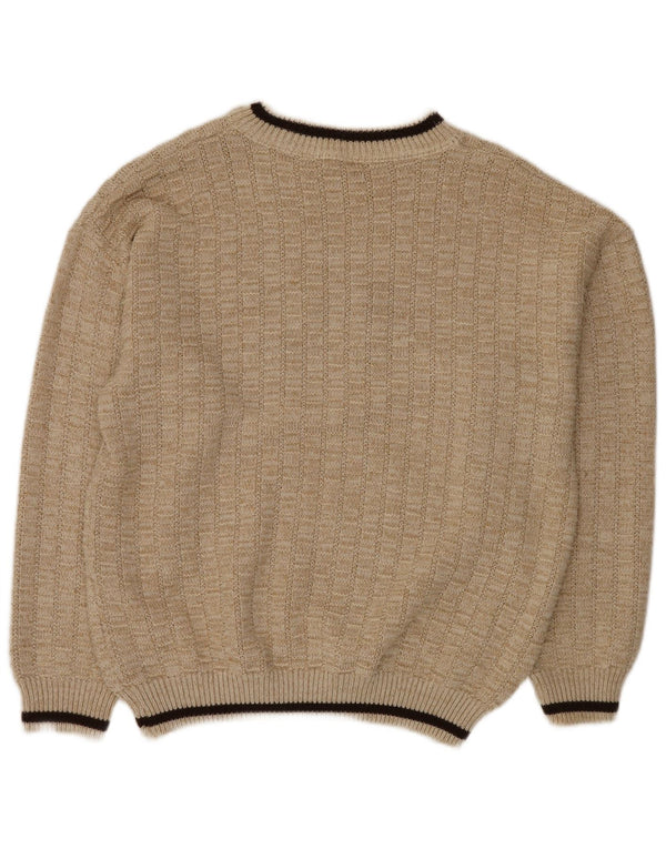 VINTAGE Mens Graphic Crew Neck Jumper Sweater IT 52 XL Beige Polyacrylic