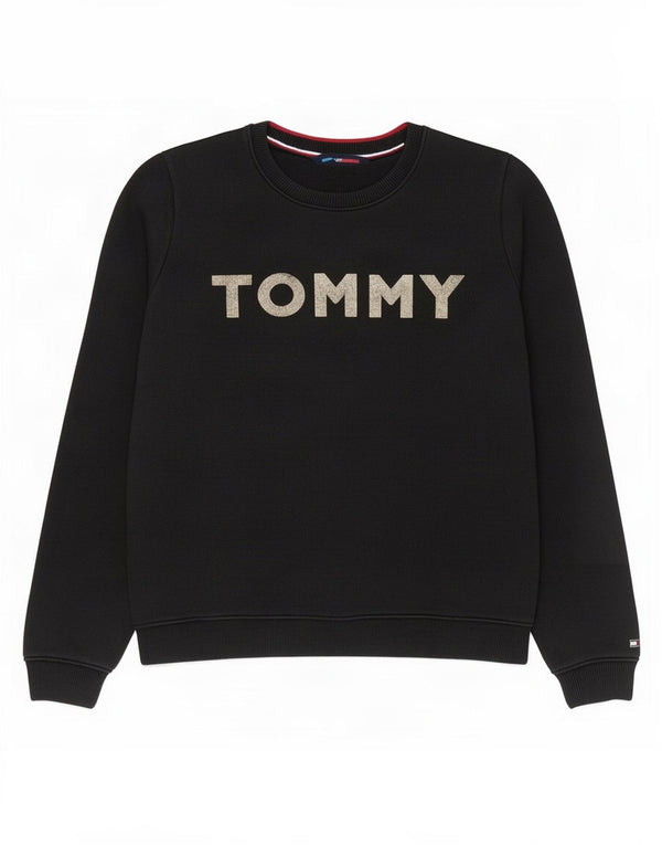 Tommy Hilfiger Womens Graphic Sweatshirt Jumper UK 14 Medium Black Cotton