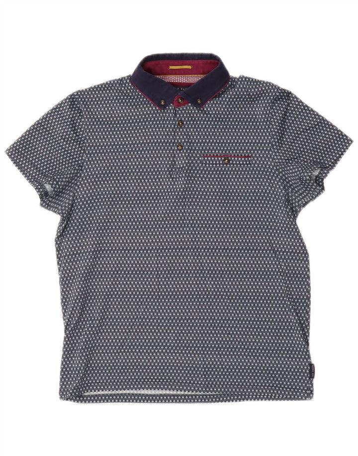Ted Baker Mens Polo Shirt Size 3 Medium Blue Geometric Cotton