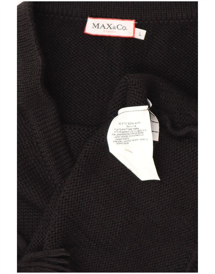 Max & Co. Womens Asymmetric Knit A-Line Skirt Large W34  Black Virgin Wool