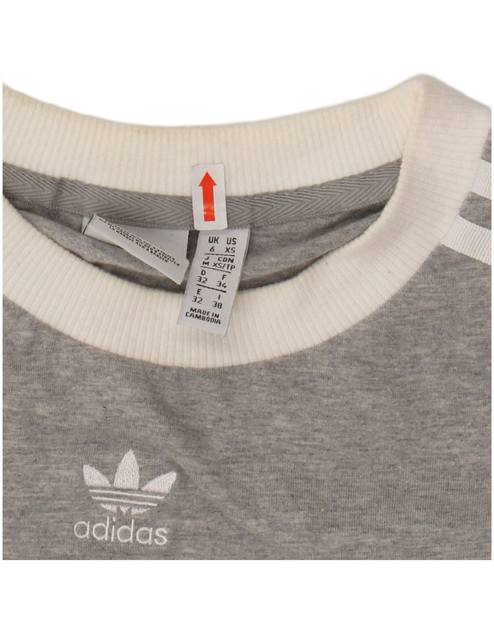 ADIDAS Womens Top Long Sleeve UK 6 XS Grey Flecked Cotton
