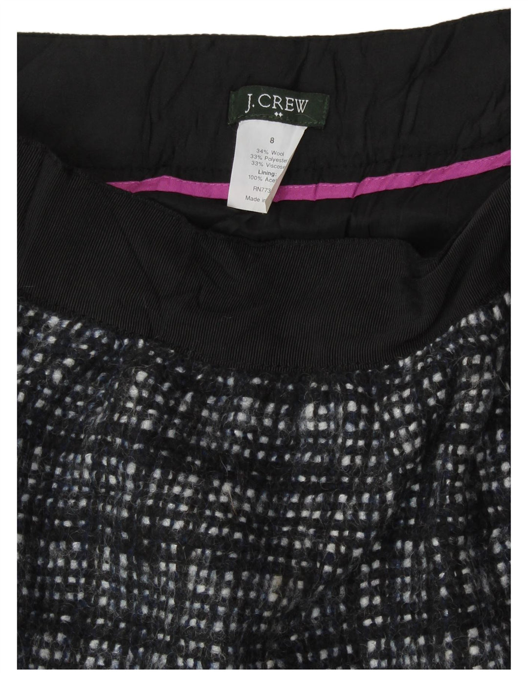 J. CREW Womens Mini Skirt US 8 Medium W30  Black Check Wool