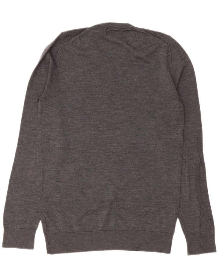MARKS & SPENCER Mens V-Neck Jumper Sweater Small Grey Merino Wool