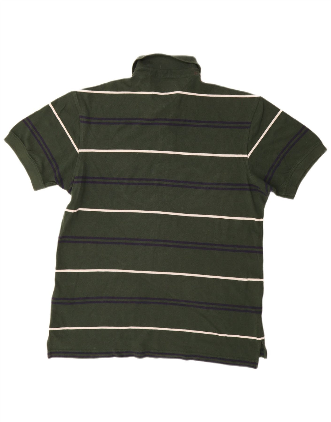 TOMMY HILFIGER Mens Polo Shirt Large Green Striped Cotton