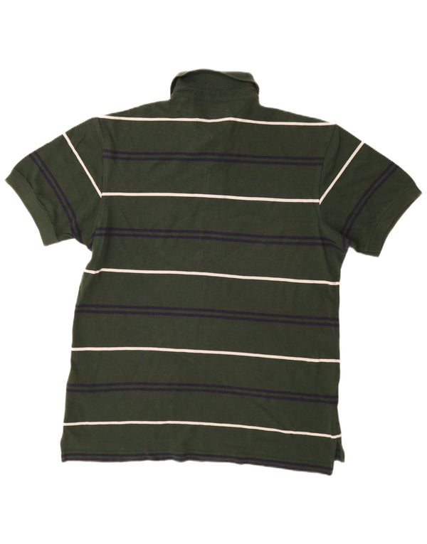 TOMMY HILFIGER Mens Polo Shirt Large Green Striped Cotton