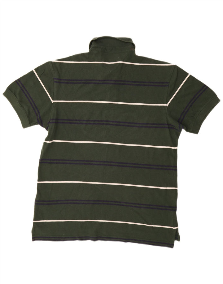 TOMMY HILFIGER Mens Polo Shirt Large Green Striped Cotton