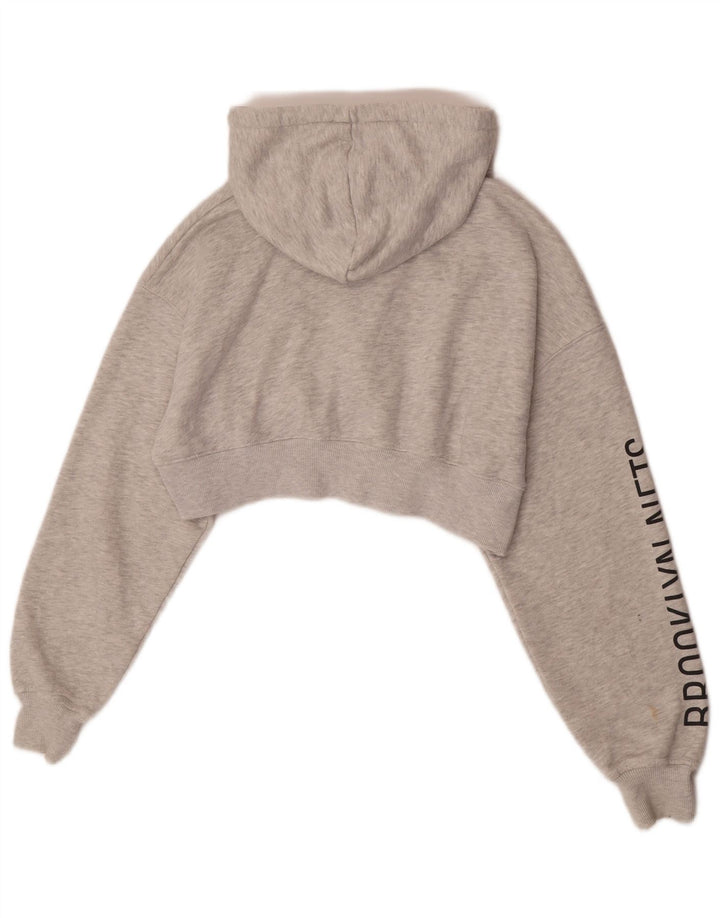 Pull & Bear Womens Crop Graphic Zip Hoodie Sweater UK 10 Small Grey Flecked