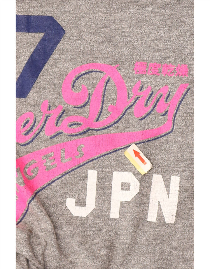 Superdry Womens Graphic T-Shirt Top UK 14 Large Grey Cotton