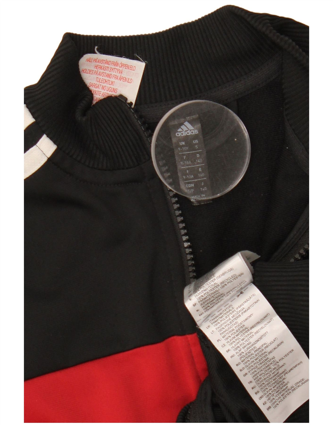 ADIDAS Boys Tracksuit Top Jacket 9-10 Years Black Colourblock Polyester