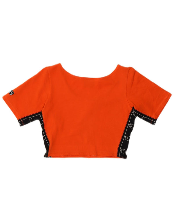 Champion Womens Crop Graphic T-Shirt Top UK 12 Medium Orange Cotton