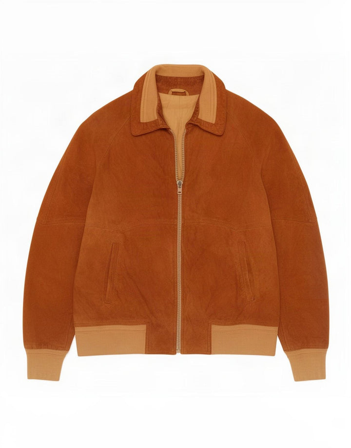 Vintage Mens Suede Bomber Jacket IT 52 XL Brown Colourblock