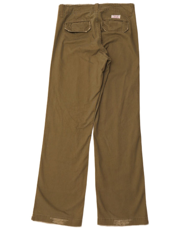 GUESS Womens Distressed Bootcut Chino Trousers W29 L33 Green Cotton