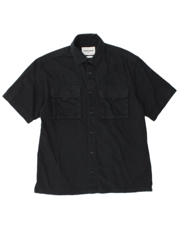 Jack & Jones Mens Regular Fit Short Sleeve Shirt Small Black Cotton