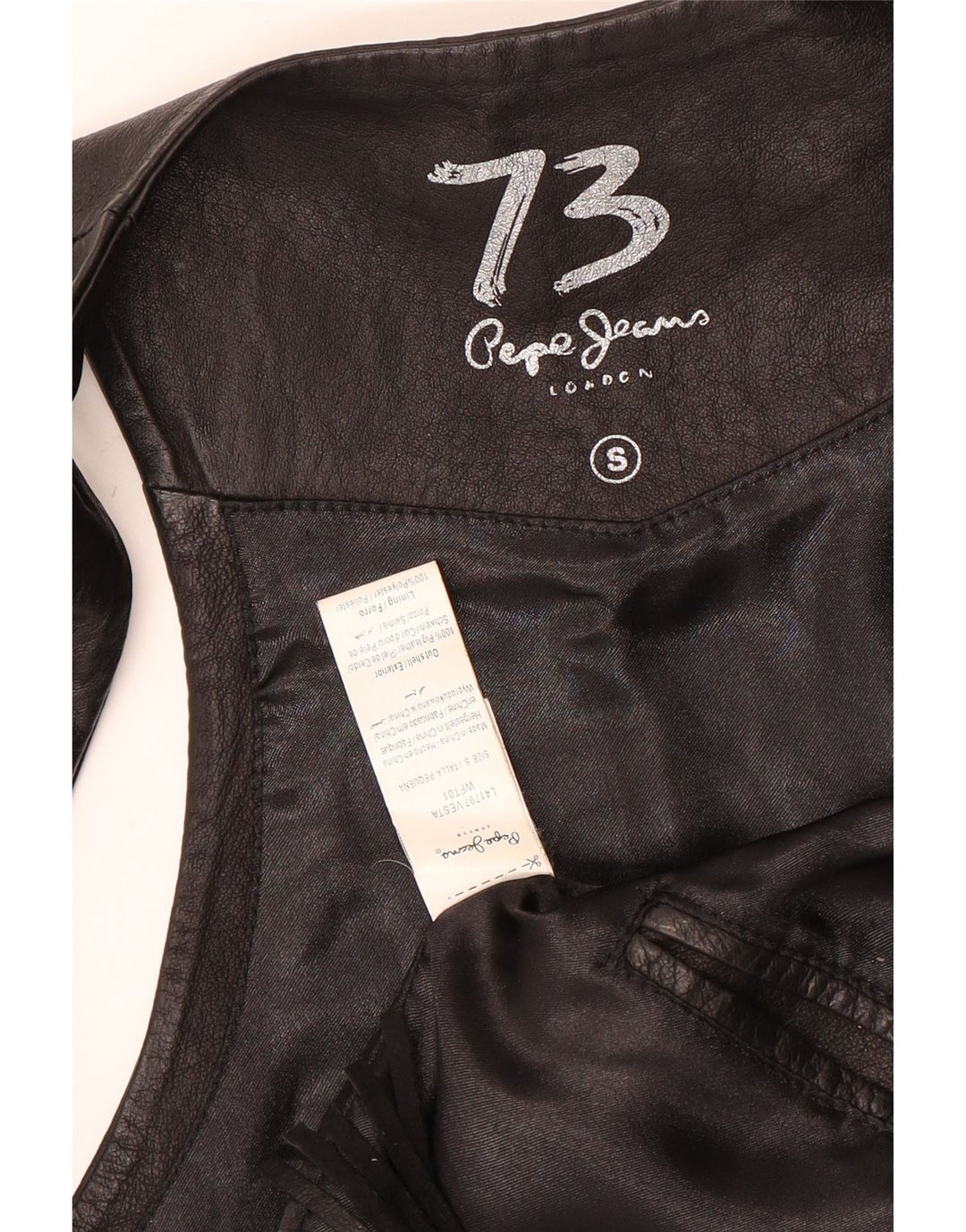 PEPE JEANS Womens Leather Waistcoat UK 10 Small Black Leather Cowboy