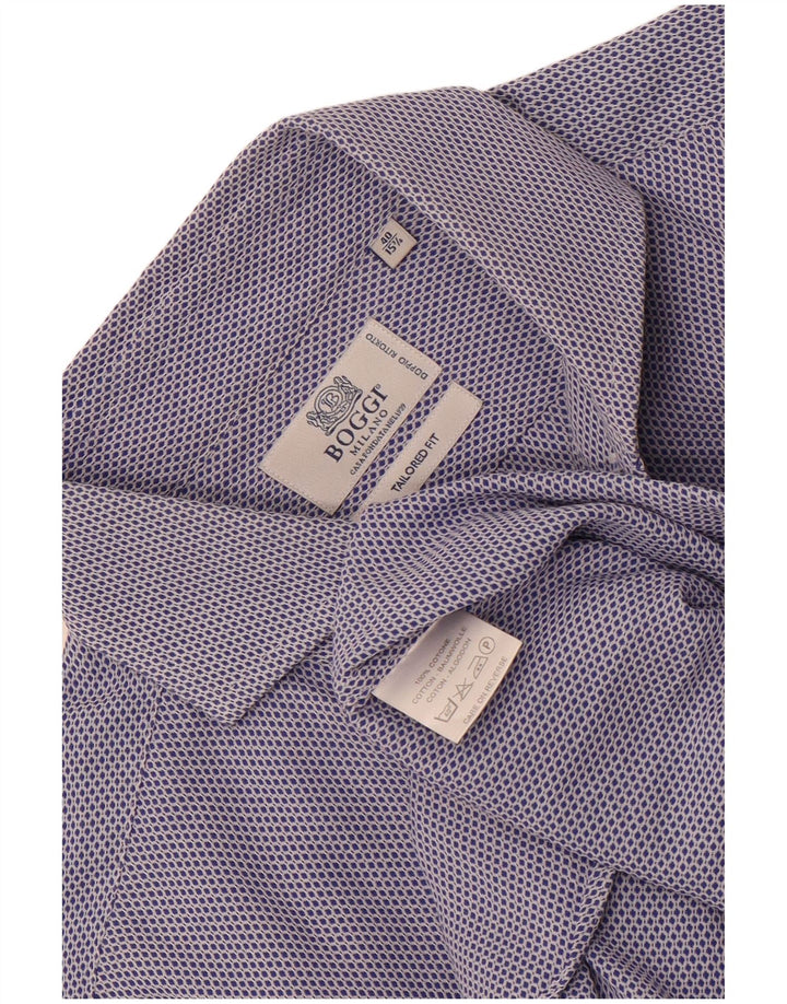 Boggi Mens Tailored Fit Shirt Size 40 15 3/4 Medium Blue Geometric Cotton