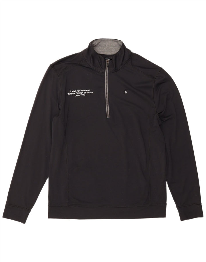 CALVIN KLEIN Mens Golf Graphic Zip Neck Pullover Tracksuit Top Large Black