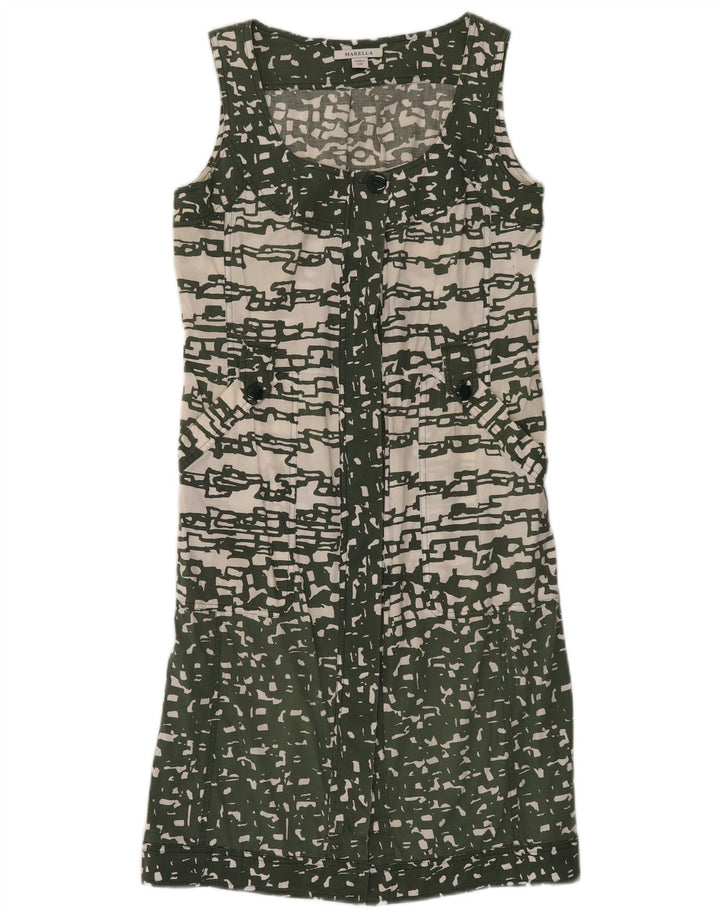 MARELLA Womens Sleeveless Shirt Dress UK 12 Medium Green Geometric