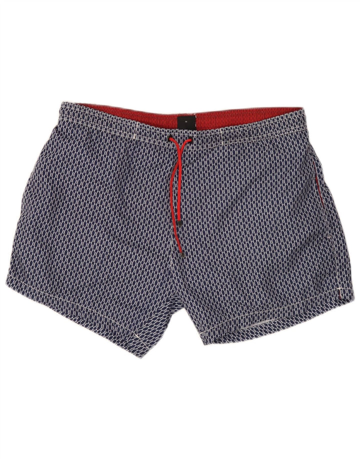 Hugo Boss Mens Graphic Swimming Shorts Medium Navy Blue Geometric Polyester