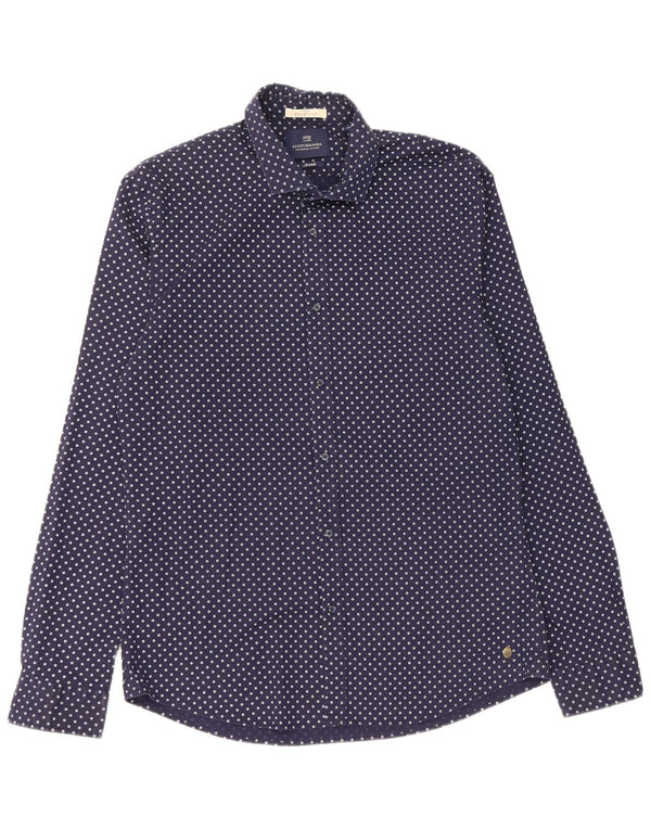 Scotch & Soda Mens Shirt XL Navy Blue Spotted Cotton