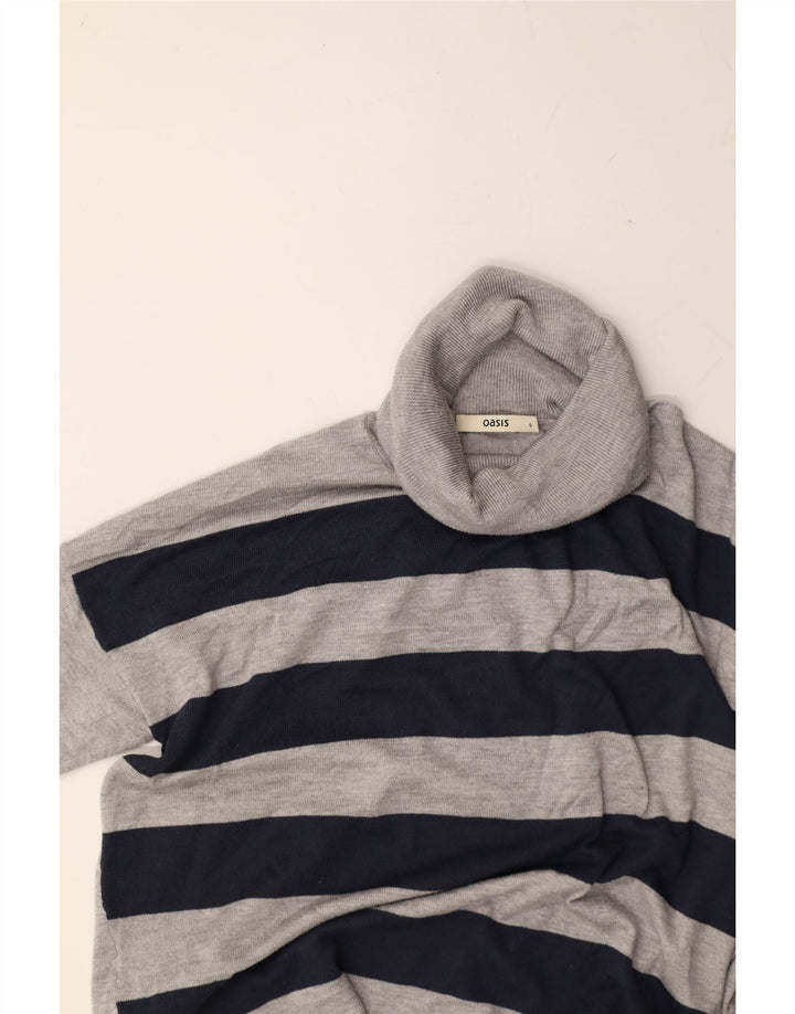 OASIS Womens Oversized Roll Neck Jumper Sweater UK 10 Small Grey Striped Vintage Oasis and Second-Hand Oasis from Messina Hembry 