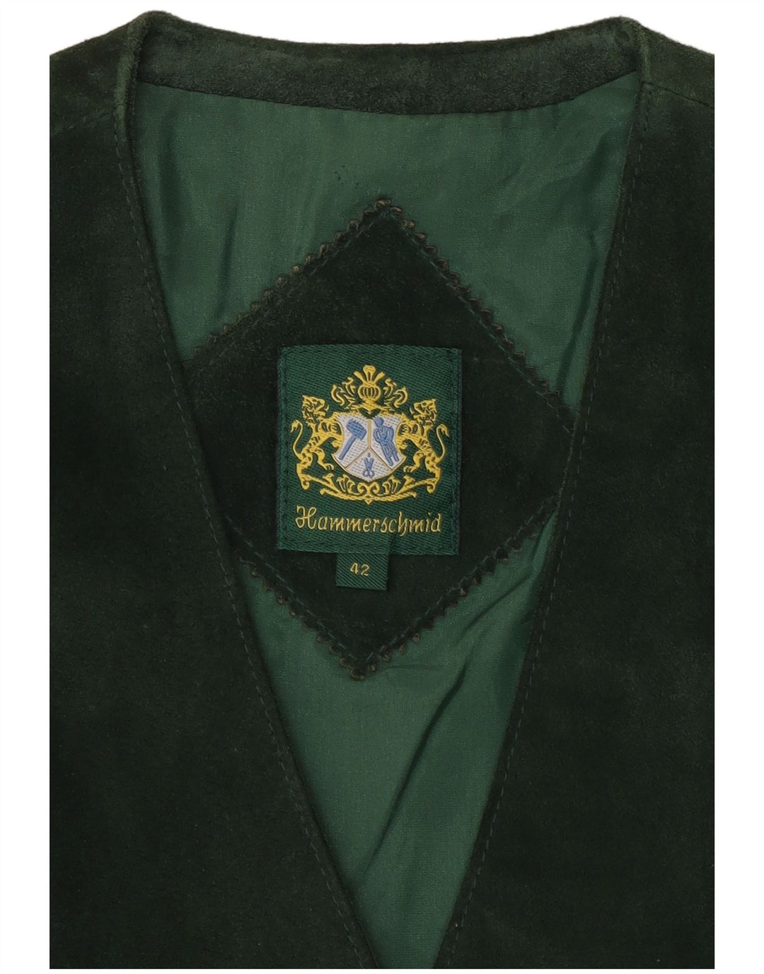 HAMMERSCHMID Womens Suede Waistcoat EU 42 Large Green Leather