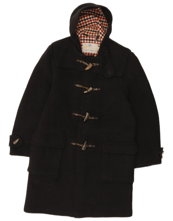 Aquascutum Mens Hooded Duffle Coat UK 36 Small Black New Wool