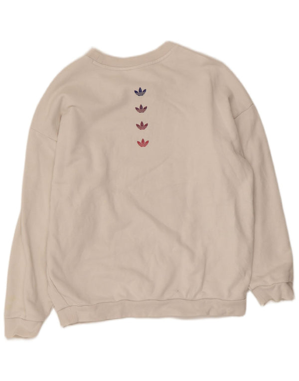 Adidas Womens Graphic Oversized Sweatshirt Jumper UK 10 Small White Cotton