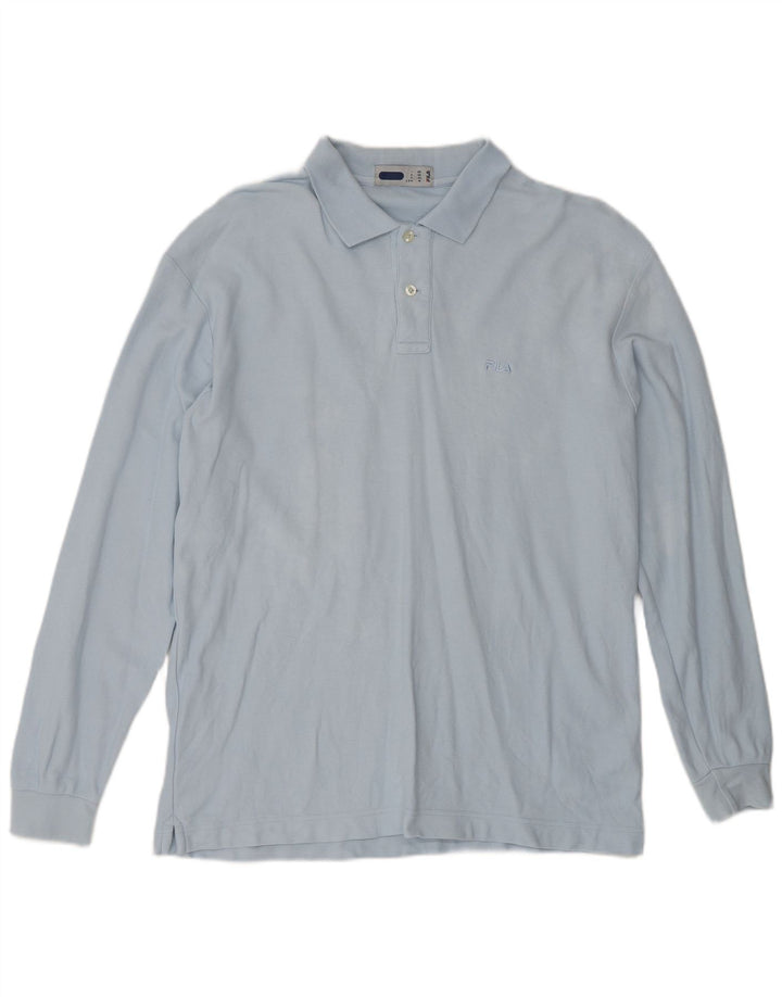 FILA Mens Loose Fit Long Sleeve Polo Shirt IT 50 Medium Blue Cotton
