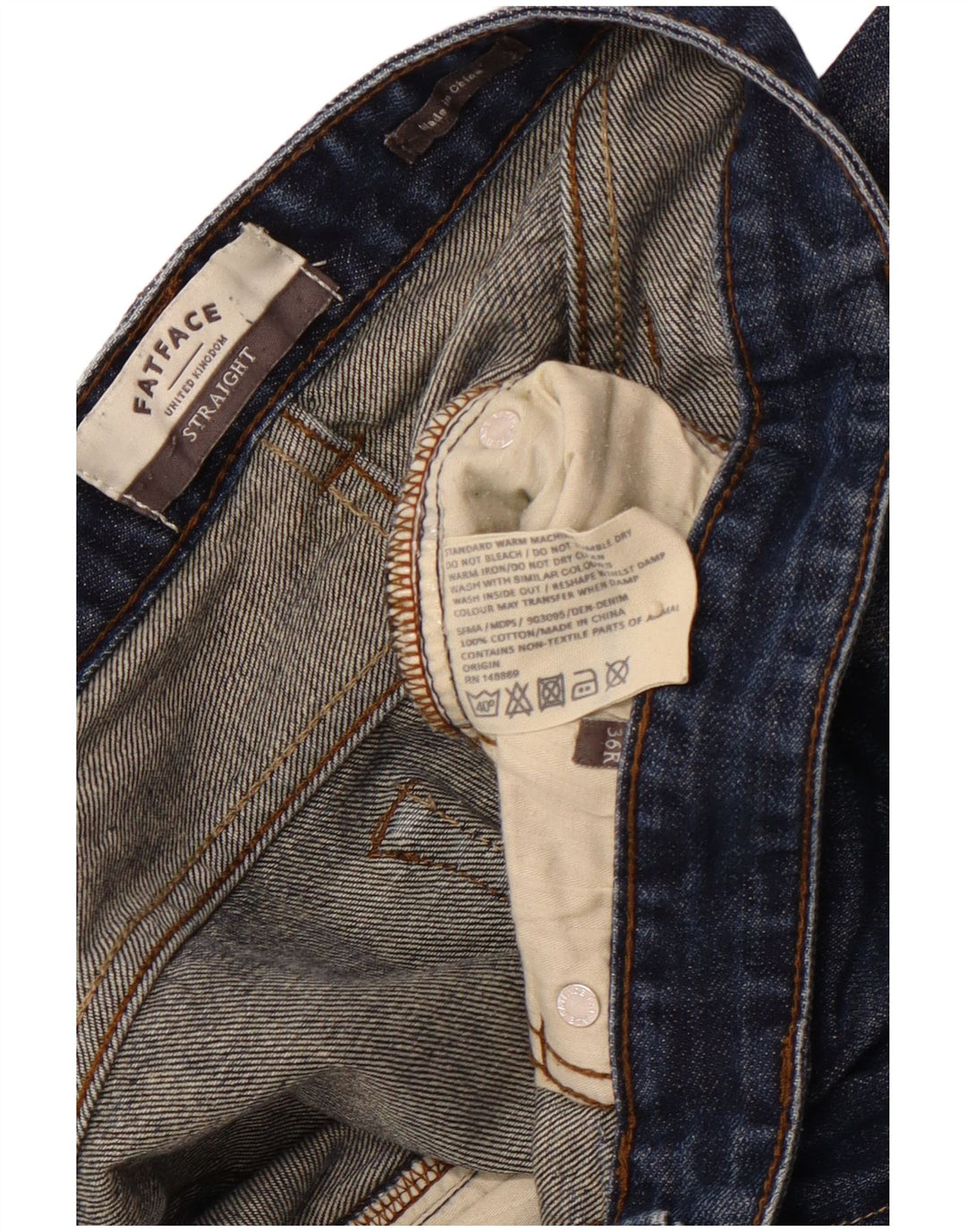 FAT FACE Mens Acid Wash Regular Fit Straight Jeans W36 L31 Blue Cotton