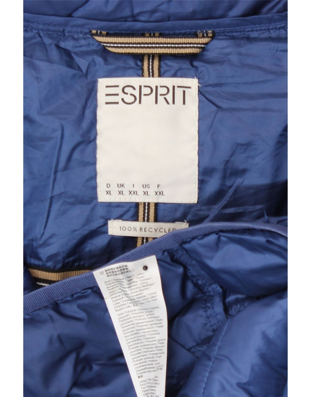 Esprit Womens Hooded Padded Jacket UK 18 XL Blue Polyester
