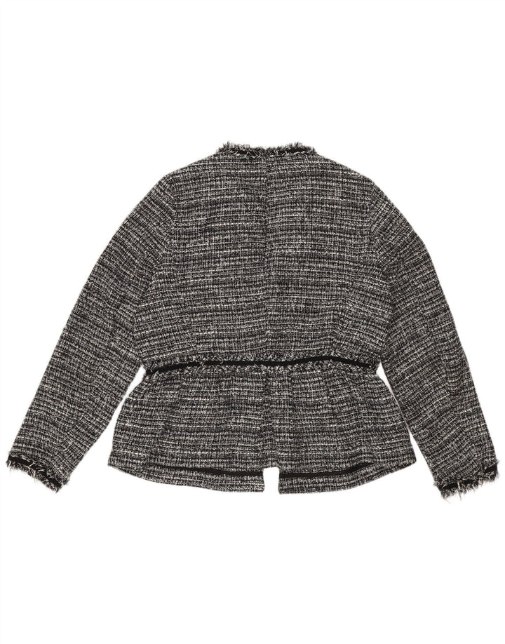 Zara Womens Oversized Open Blazer Jacket UK 6 XS Black Striped Polyester