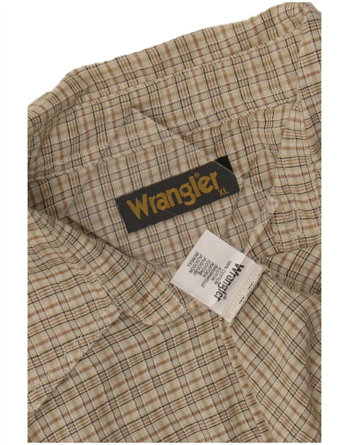 Wrangler Mens Short Sleeve Shirt XL Beige Check Cotton
