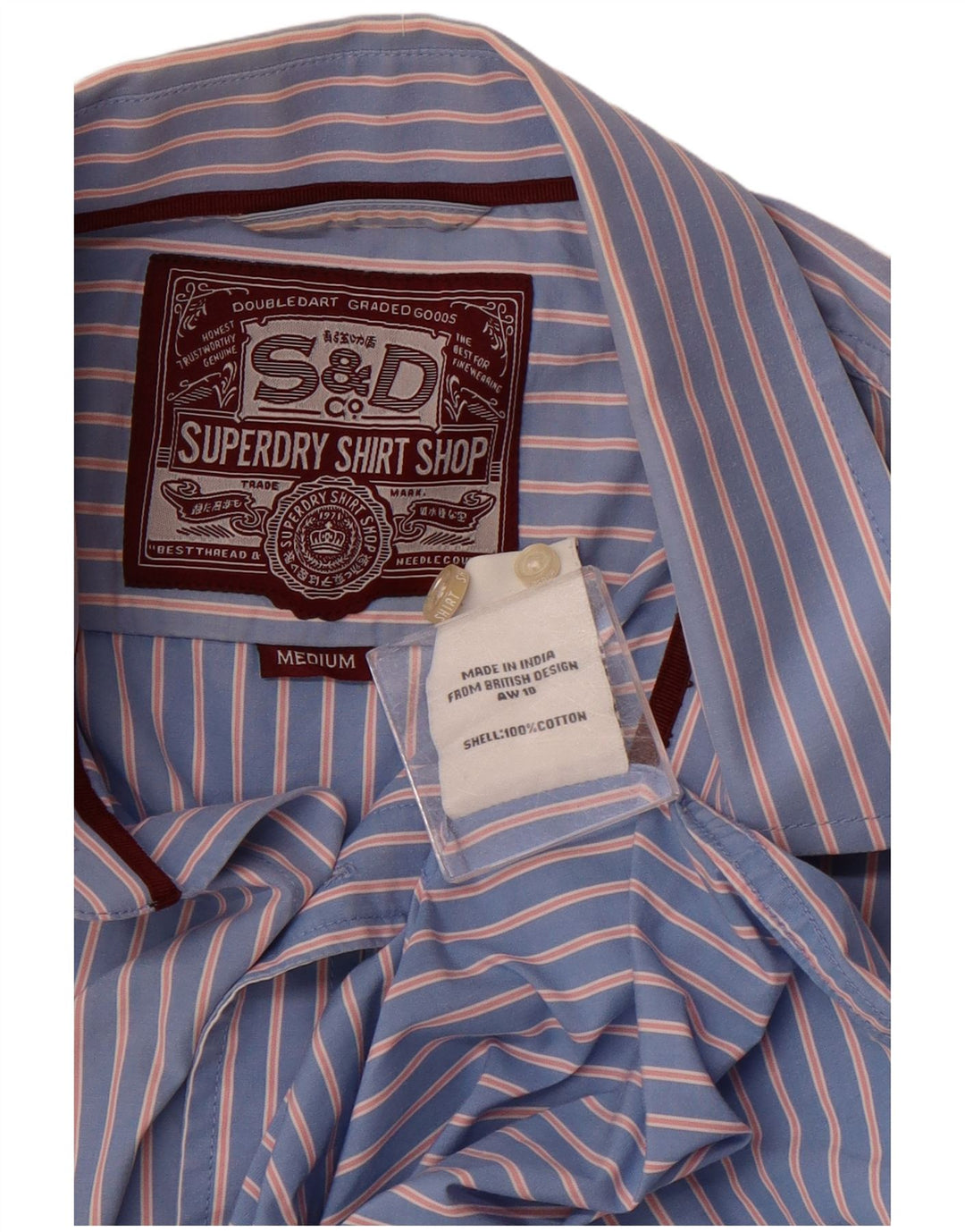 Superdry Mens Shirt Medium Blue Striped Cotton