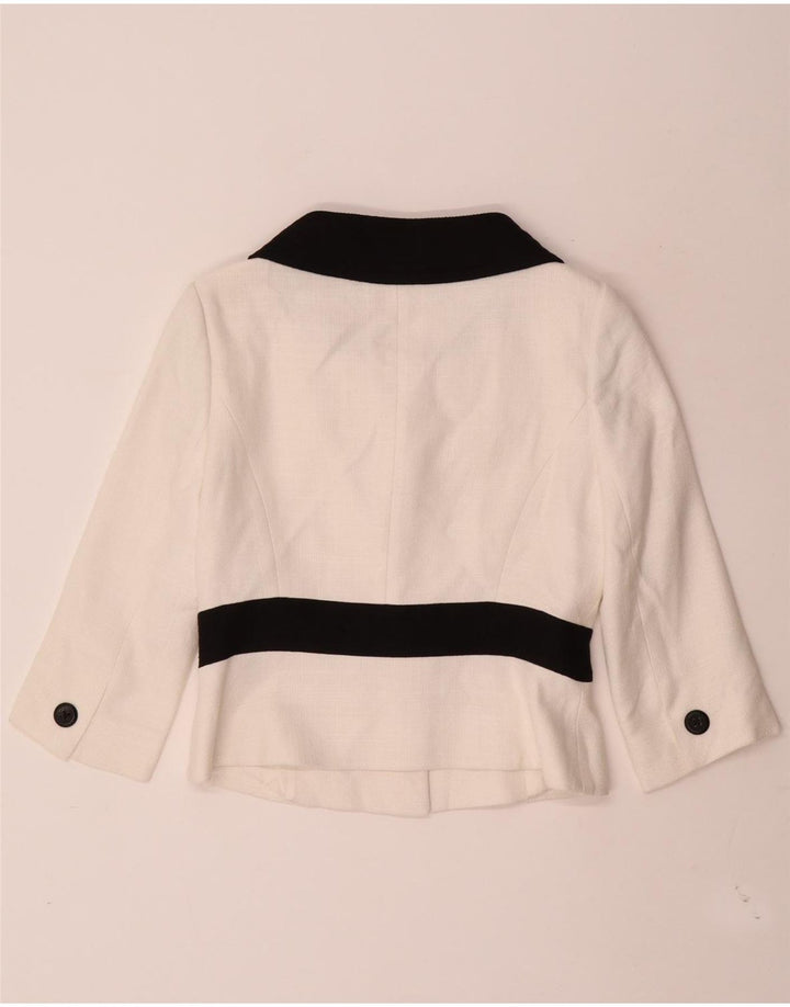 Hobbs Womens Crop 2 Button Blazer Jacket UK 10 Small White Colourblock