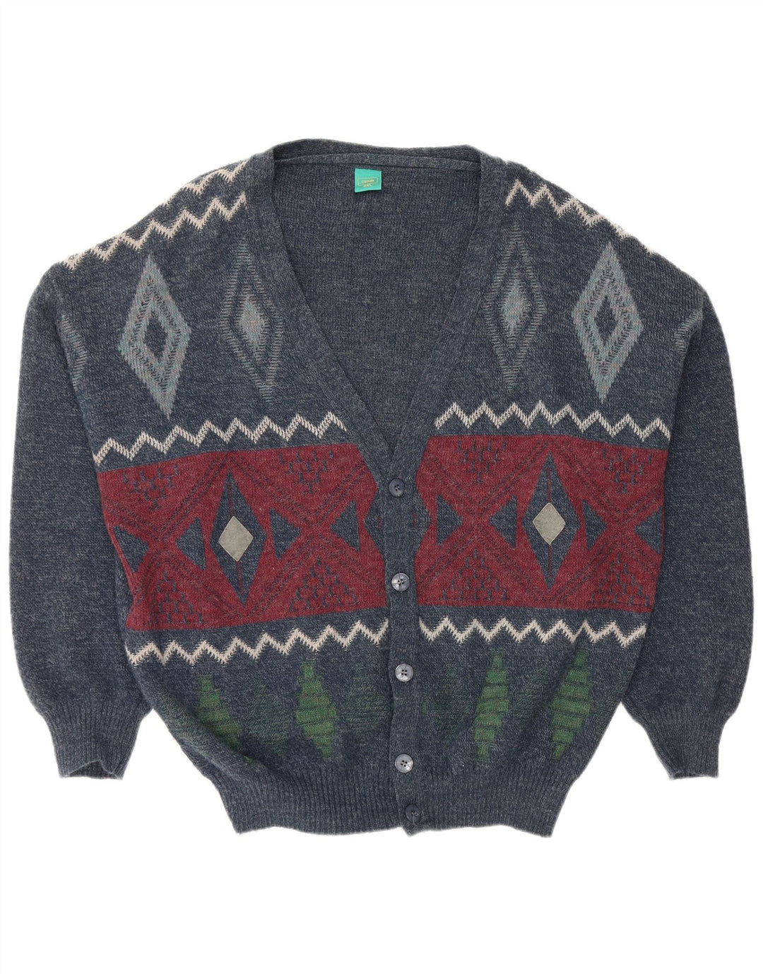 CANDA Mens Loose Fit Cardigan Sweater 2XL Navy Blue Argyle/Diamond Acrylic