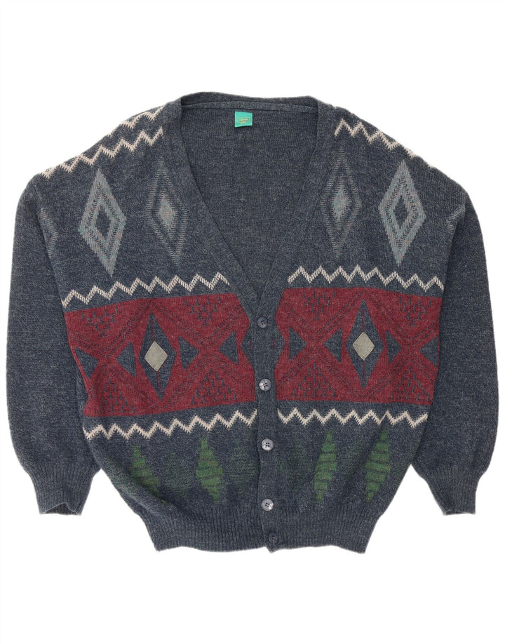 CANDA Mens Loose Fit Cardigan Sweater 2XL Navy Blue Argyle/Diamond Acrylic