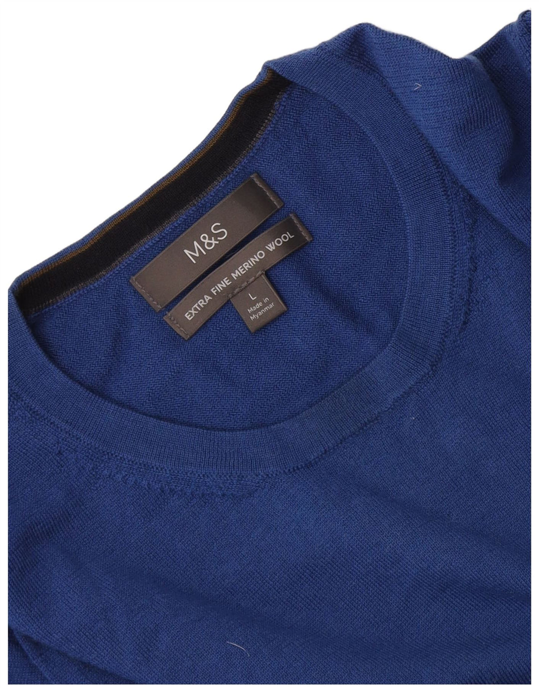 Marks & Spencer Mens Crew Neck Jumper Sweater Large Blue Merino Wool