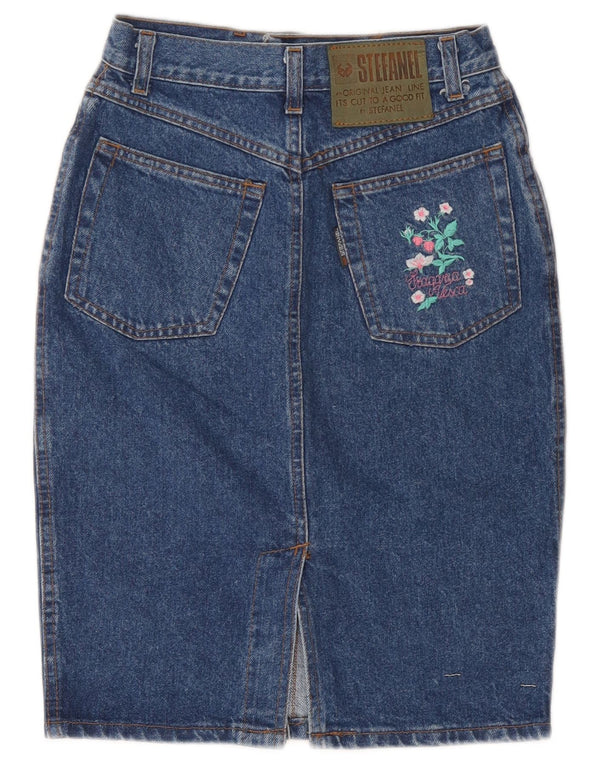 Stefanel Womens Denim Skirt IT 40 Small W26 Blue Floral Cotton