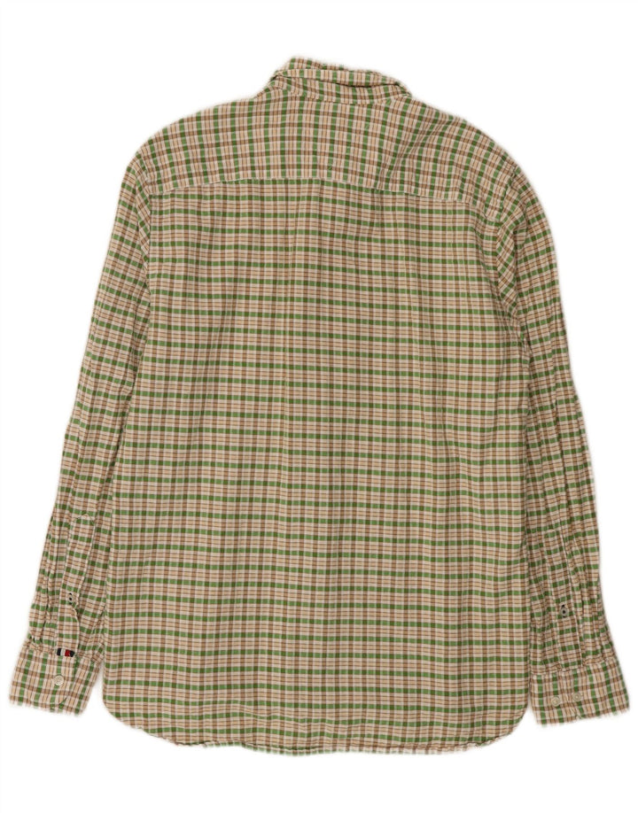 Tommy Hilfiger Mens Flannel Shirt Medium Green Check Cotton