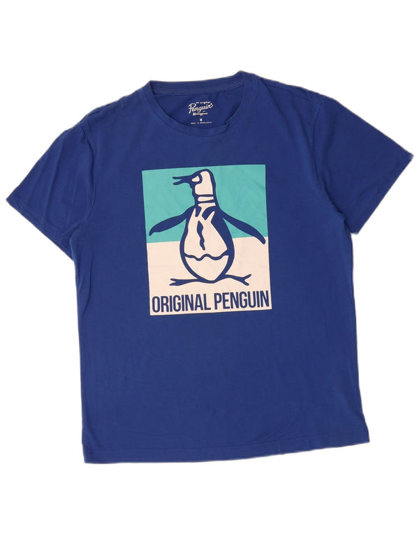PENGUIN Mens Graphic T-Shirt Top Medium Blue Cotton