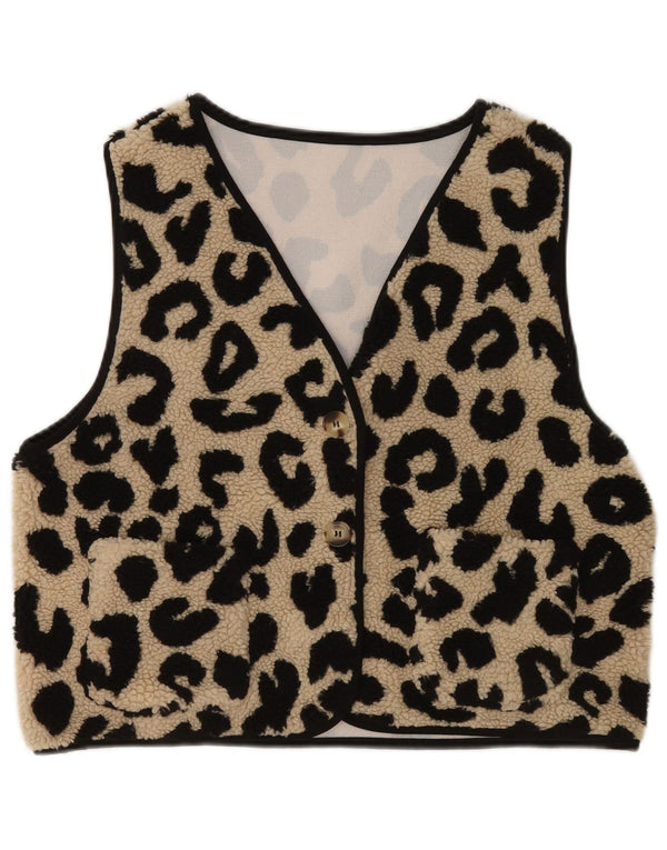 Vintage Womens Fleece Waistcoat UK 16 Large Beige Animal Print Polyester