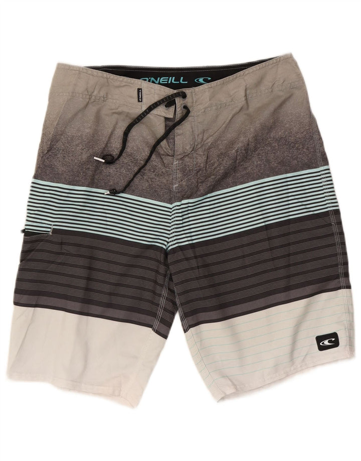 O'Neill Mens Swimming Shorts Large Grey Striped Polyester Beach