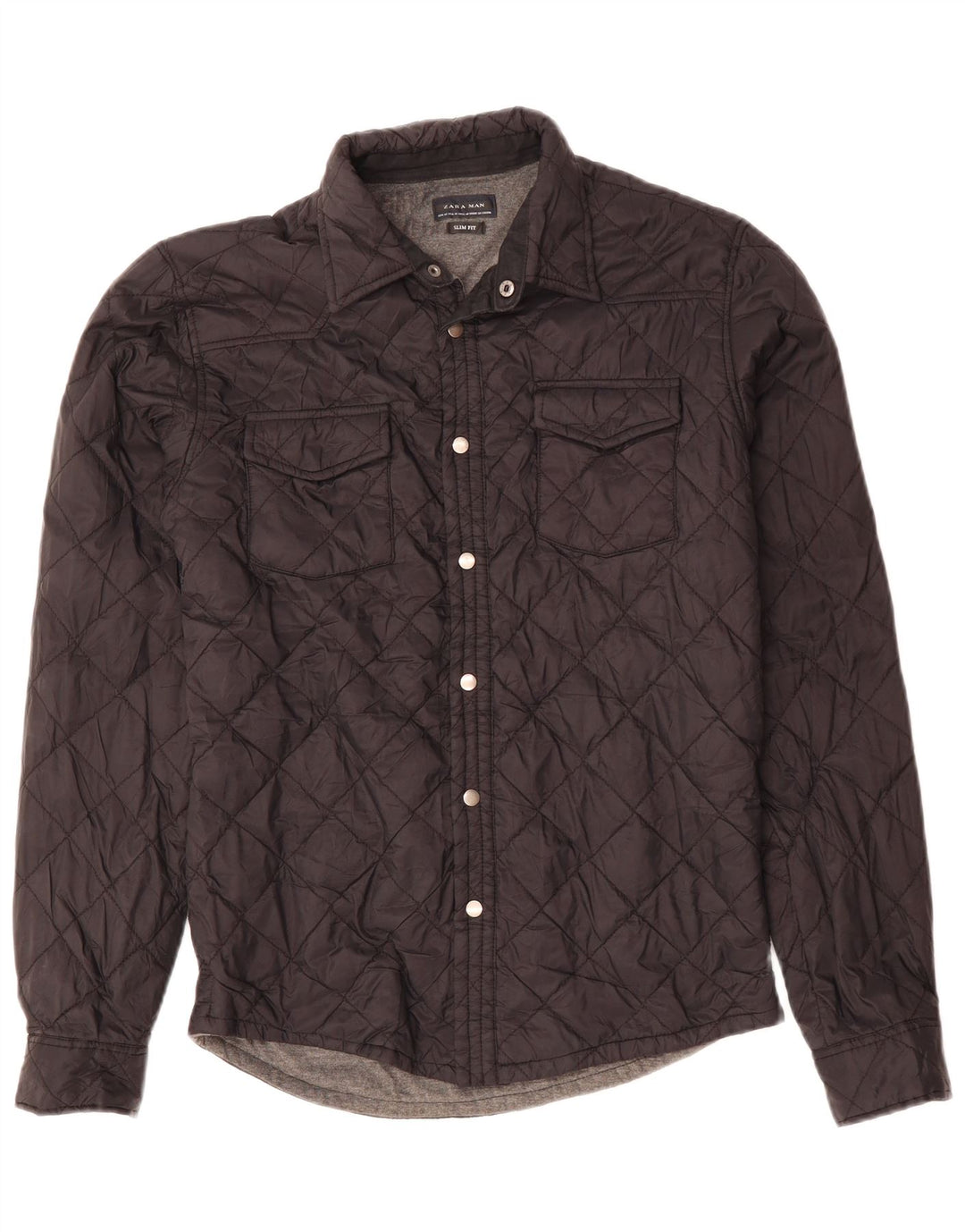 ZARA Mens Slim Fit Overshirt Quilted Shirt Medium Black Polyester