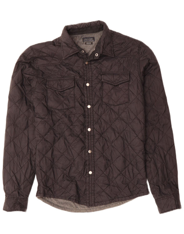 ZARA Mens Slim Fit Overshirt Quilted Shirt Medium Black Polyester