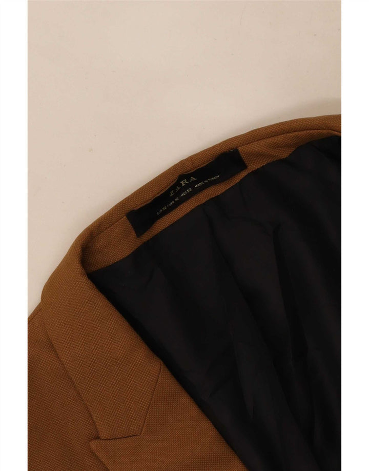 Zara Mens 1 Button Blazer Jacket EU 52 Large Brown