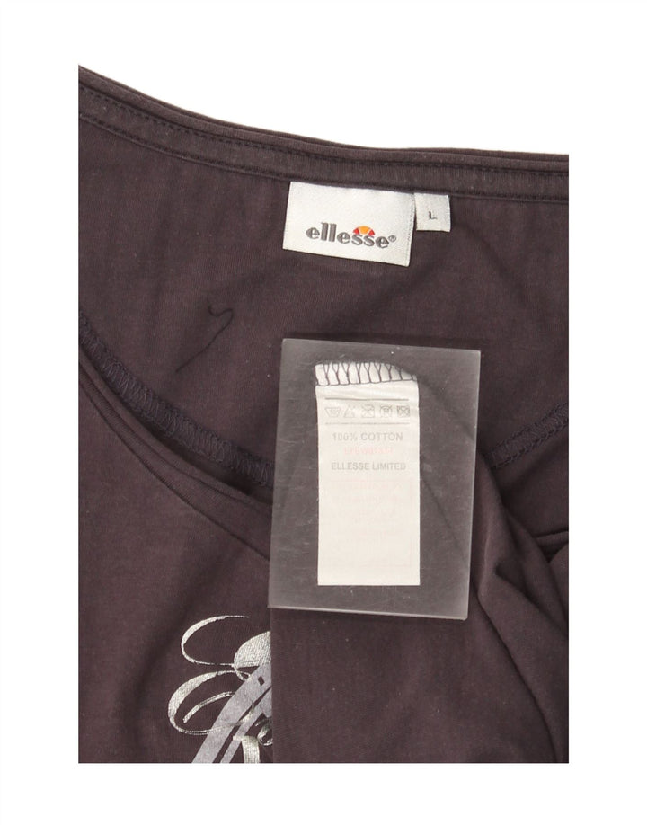 ELLESSE Womens Graphic T-Shirt Top UK 14 Large Navy Blue Cotton