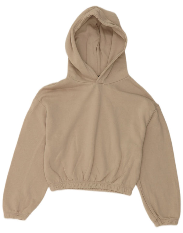 Zara Womens Crop Hoodie Jumper UK 14 Medium Beige Cotton