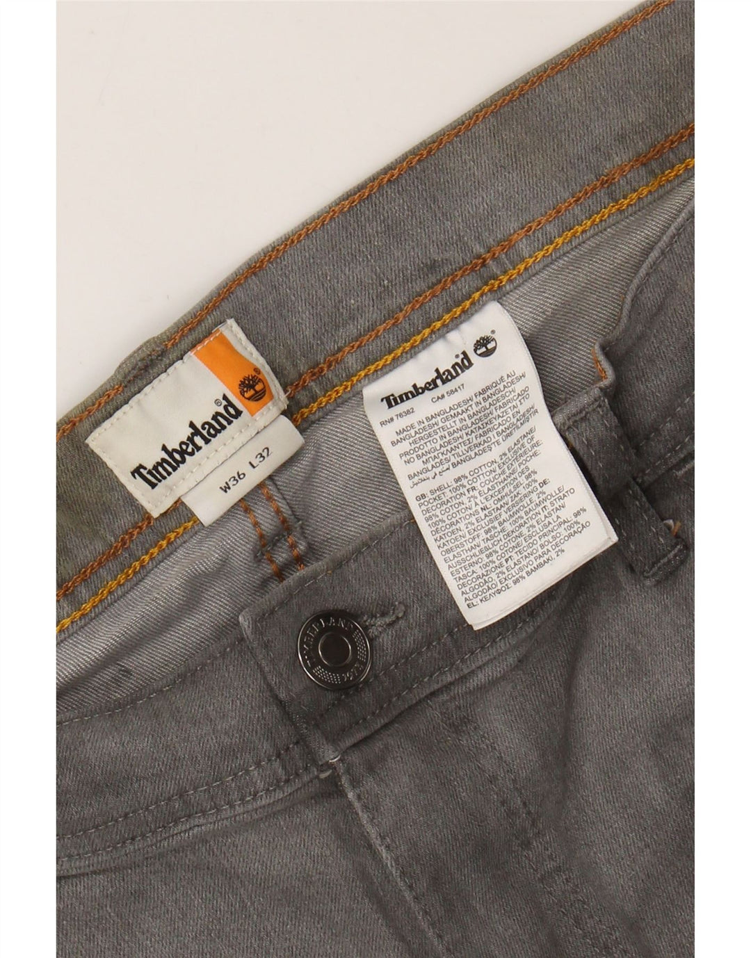 Timberland Mens Slim Jeans W36 L32 Grey Cotton