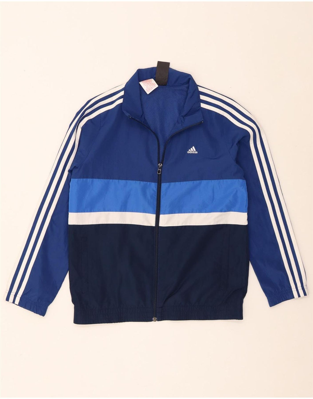 Adidas Boys Tracksuit Top Jacket 11-12 Years Blue Colourblock Polyester