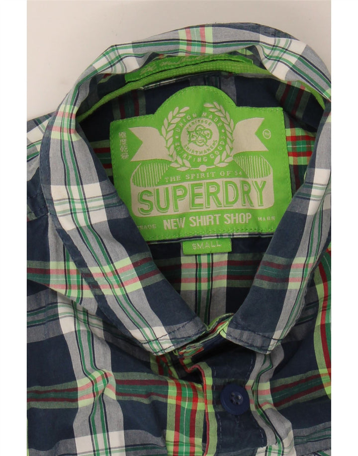 SUPERDRY Mens Shirt Small Navy Blue Check Cotton Vintage Superdry and Second-Hand Superdry from Messina Hembry 